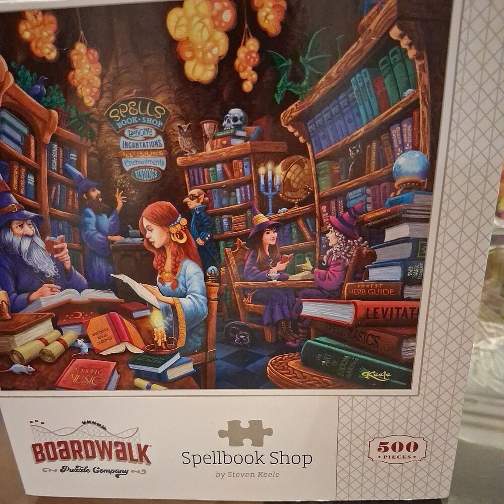 SpellBook Shop, 500 Piece Puzzle, Steven Keele Artist. Brand New.